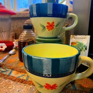 Set (2) Pfaltzgraff, hand painted, lrg, warm beverage or soup cups. Ventura 2007